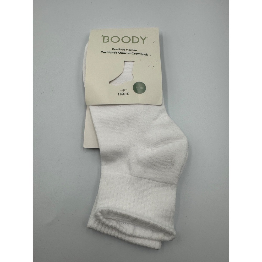 Boody‎ Quarter Crew Socks Unisex 34-40 White Stretch Cushioned Performance NWT